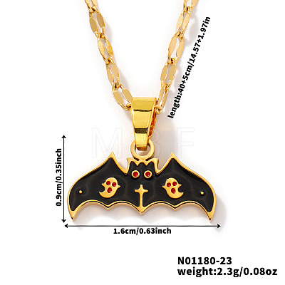 Stainless Steel Enamel Halloween Ghost Bat Pendant Dapped Chain Necklaces RU7498-1