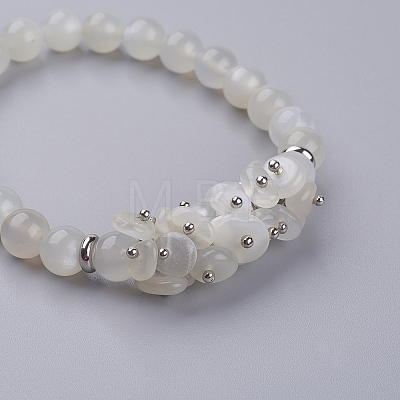 Natural White Moonstone Beaded Stretch Bracelets BJEW-JB03553-03-1