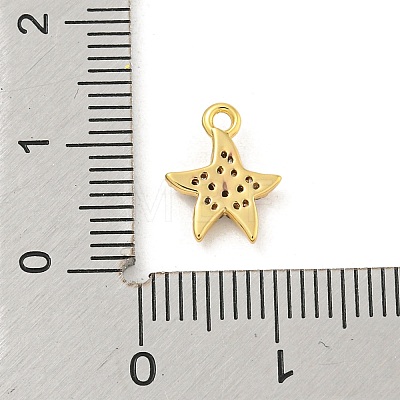 Starfish Rack Plating Brass Micro Pave Clear Cubic Zirconia Charms KK-P277-12G-1