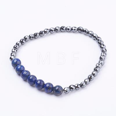 Faceted Non-Magnetic Synthetic Hematite Beads Stretch Bracelets BJEW-JB03265-1