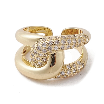 Brass with Micro Pave Cubic Zirconia Adjustable Open Rings RJEW-K257-60G-1