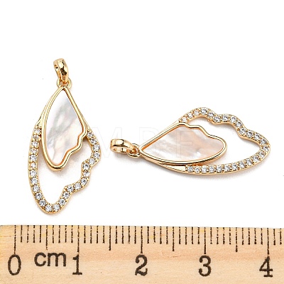 Natural White Shell & Clear Cubic Zirconia & Brass Pendants BSHE-G034-35G-1