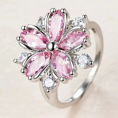 Plum Blossom Brass Pave Cubic Zirconia Finger Rings for Women FS-WG857C0-03-1