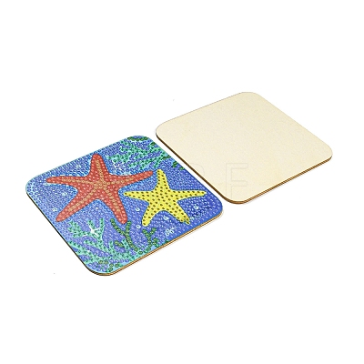 DIY Marine Animal Theme Diamond Painting Square Wood Cup Mat Kits DIY-H163-04-1