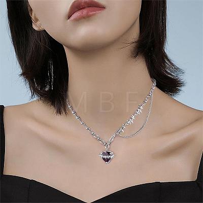 Red Heart Zirconia Necklace Adjustable Chain Gemstone Pendant Necklace Fashion Solitaire Love Eternity Crystals Choker Charms Jewelry Gift for Women Mother's Day birthday Christmas JN1098A-1