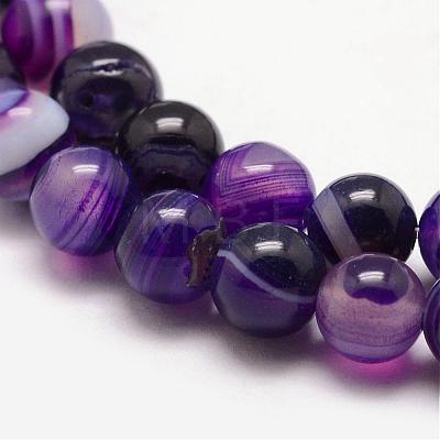 Natural Striped Agate/Banded Agate Bead Strands G-K166-13-6mm-04-1