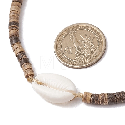 Summer Natural Shell and Coconut Heishi Beaded Necklaces NJEW-JN05177-1