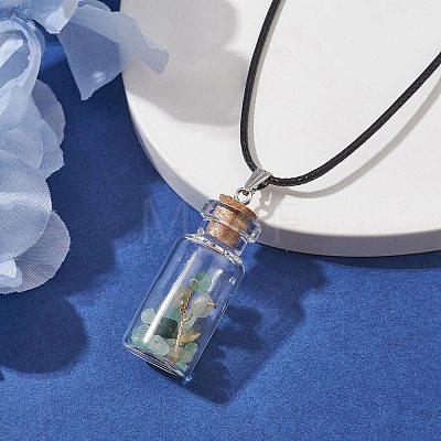 Glass Wish Bottle Pendant Necklace NJEW-JN04609-01-1