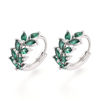 Brass Micro Pave Cubic Zirconia Leaf Hoop Earrings EJEW-T048-41C-P-1