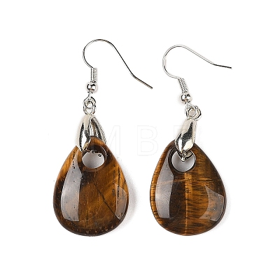 Natutal Tiger Eye Dangle Earrings EJEW-F343-A10-1