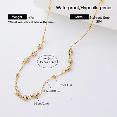 Elegant 304 Stainless Steel Crystal Rhinestone Flat Round Beads Link Chain Necklaces for Women CS8831-3-1