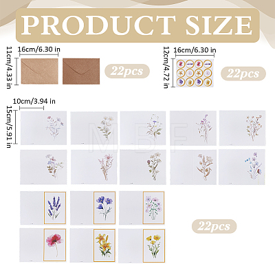 12Pcs Flower Paper Postcard with 12Pcs Rectangle Blank Kraft Paper Envelopes and 12Pcs Stickers Kits DIY-WR0005-62-1