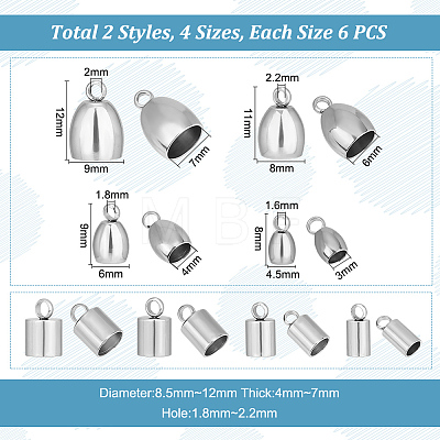 Unicraftale 48Pcs 8 Style 201 & 304 Stainless Steel Cord Ends STAS-UN0047-76-1