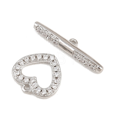 Heart Brass Micro Pave Clear Cubic Zirconia Toggle Clasps KK-G548-37P-1