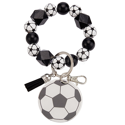 1Pc Printed Acrylic & Faux Suede Tassel Pendant & Wood Bead Keychains HJEW-SP0001-86E-1