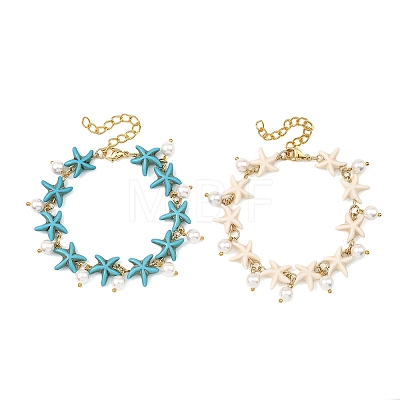2Pcs 2 Colors Ocean Theme Round Shell Pearl Beads Charm Bracelets BJEW-JB14133-1