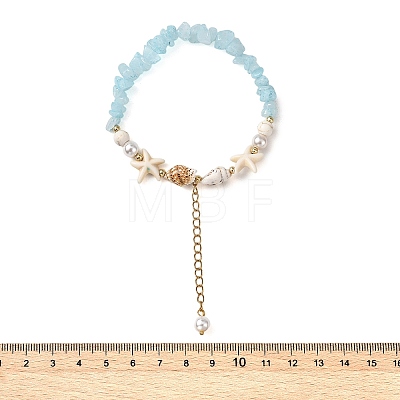 Beachy Natural white Jade Chip Beads & Synthetic Turquoise Charm Bracelets BJEW-JB14140-1