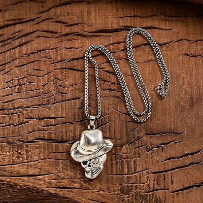 Halloween Zinc Alloy Cowbody Skull Pendant Necklaces for Unisex WGCDD93-01-1