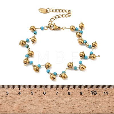 304 Stainless Steel Faceted Round Synthetic Turquoise Beaded Bracelets BJEW-C151-04A-1
