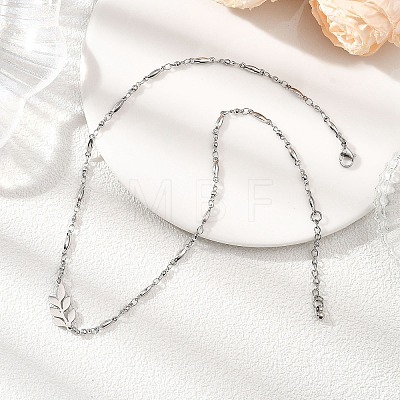 201 Stainless Steel Leaf Pendant 304 Stainless Steel Chain Necklaces NJEW-JN05674-1