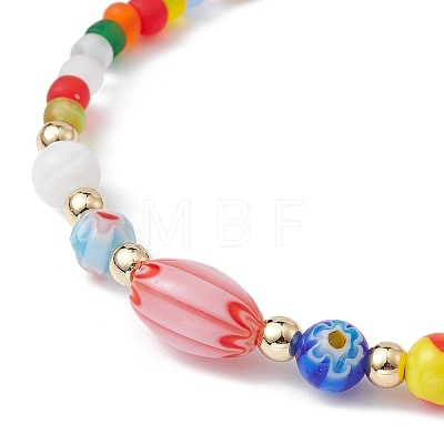 Handmade Millefiori Glass & Seed Beaded Stretch Bracelet BJEW-JB09488-1