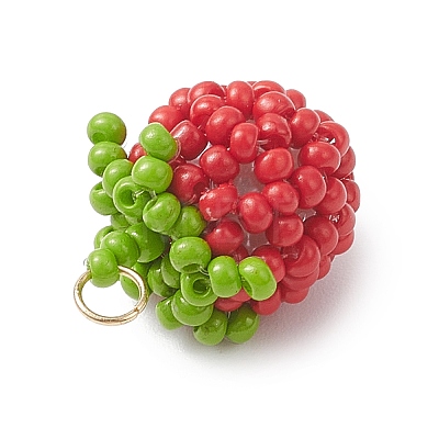 Glass Seed Beaded Tomato Pendants PALLOY-MZ01081-04-1