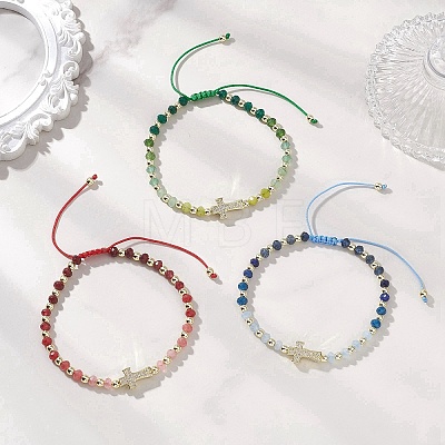 Dyed Natural Malaysia Jade Rondelle Beaded Braided Bead Bracelets BJEW-JB13395-1