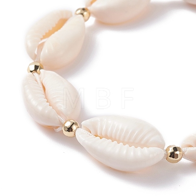 Natural Cowrie Shell Braided Bead Bracelet for Women BJEW-TA00044-01-1