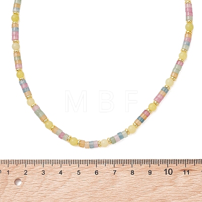 Round Natural Lemon Jade & Dyed Natural White Jade Heishi Beaded Necklaces for Women NJEW-JN06001-1