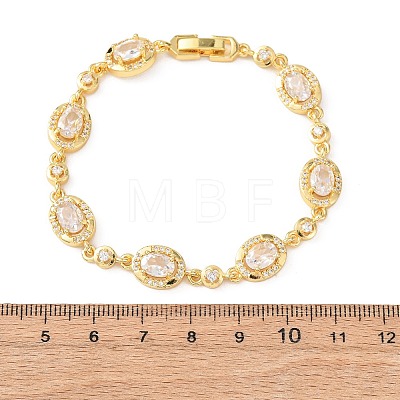 Oval Brass Micro Pave Cubic Zirconia Link Chain Bracelets for Women BJEW-D387-04G-07-1