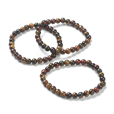 Natural Tiger Eye Beaded Stretch Bracelets BJEW-D446-B-43-1