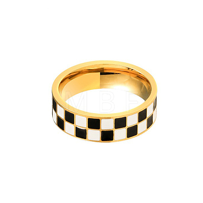 Black & White Checkerboard Stainless Steel Enamel Finger Rings FS-WG83B81-04-1