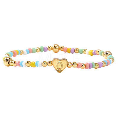 Summer Stainless Steel Heart Alphabet Colorful Glass Seed Beaded Stretch Bracelets for Women JV8929-41-1