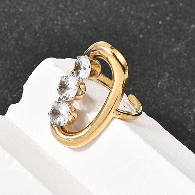 304 Stainless Steel Micro Pave Cubic Zirconia Open Cuff Rings for Women RJEW-K258-12A-G-1