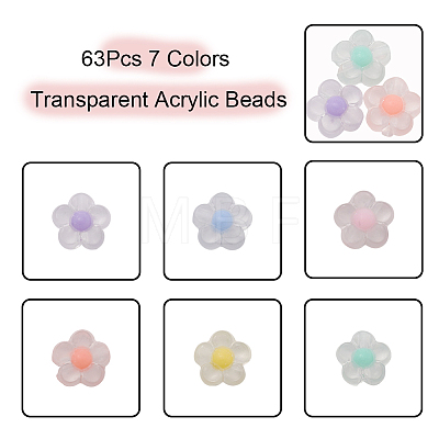 63Pcs 7 Colors Transparent Acrylic Beads TACR-YW0001-42-1