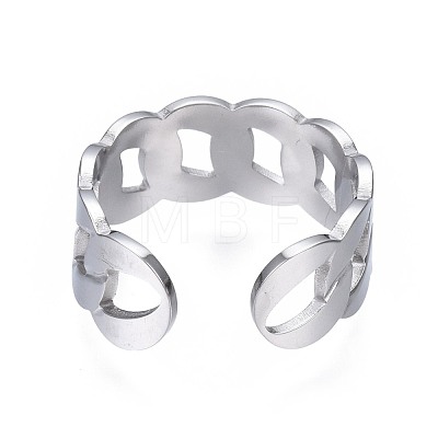 304 Stainless Steel Curb Chain Open Cuff Ring RJEW-T023-41P-1