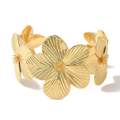 Rack Plating Brass Flower Open Cuff Bangles BJEW-B098-02G-1