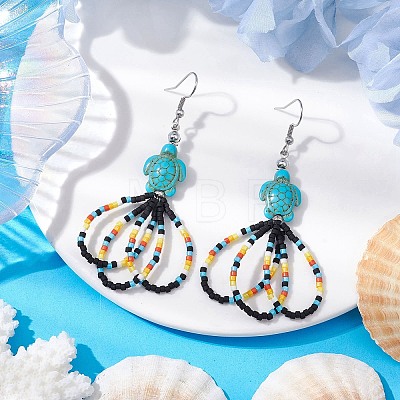 Flower Glass Seed Beaded Dangle Earrings for Women EJEW-MZ00203-01-1