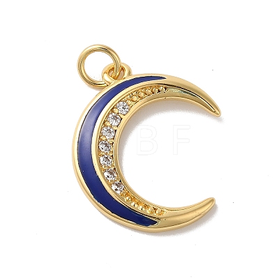 Moon Rack Plating Brass Micro Pave Cubic Zirconia Enamel Pendants KK-G504-06G-06-1