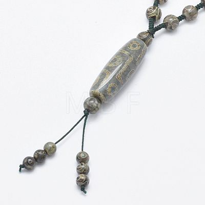Buddhist Jewelry Natural Tibetan Style dZi Agate Mala Beads Necklaces NJEW-I206-01D-1