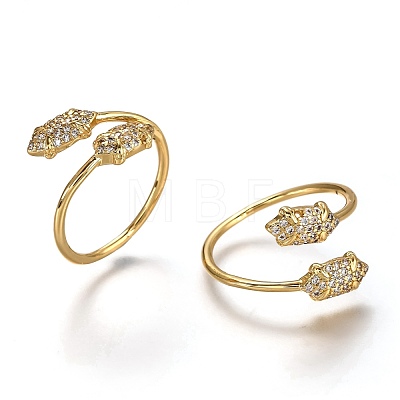 Brass Micro Pave Clear Cubic Zirconia Cuff Rings RJEW-C100-06G-1