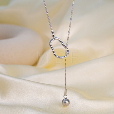 304 Stainless Steel Round Ball Slider Lariat Necklaces for Women WGD4E8A-02-1