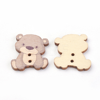 2-Hole Printed Wooden Buttons X-WOOD-S037-002-1