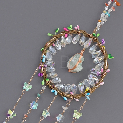 Natural Green Aventurine Nuggets Pendant Decorations HJEW-D302-12-1
