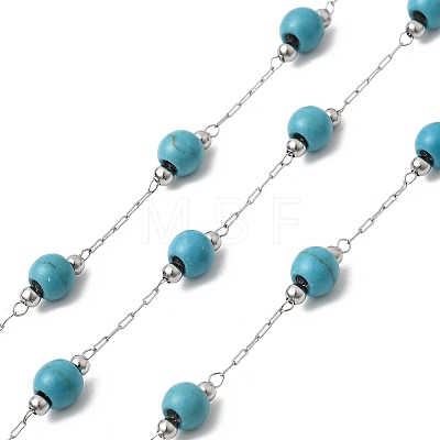 Handmade Synthetic Turquoise Beads & 316 Stainless Steel Round Link Chains CHS-L033-08P-1