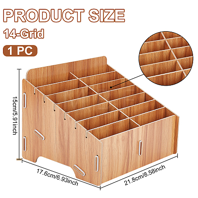 14-Grid Detachable Wooden Cell Phone Storage Box AJEW-WH0348-154C-1