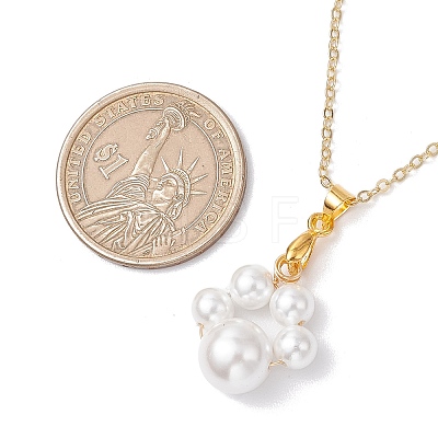 Shell Pearl 10mm Round Beaded Paw Print Pendant Necklaces NJEW-JN05171-01-1