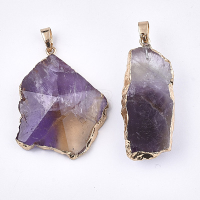 Electroplate Natural Amethyst Pendants G-T112-13C-1