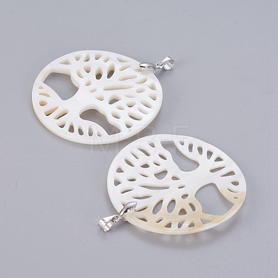 Natural White Shell Mother of Pearl Shell Pendants SSHEL-L008-66B-1