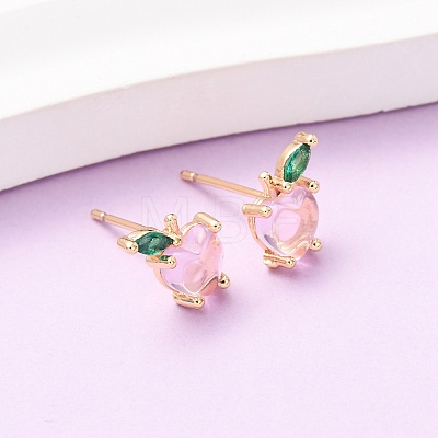 Brass Micro Pave Cubic Zirconia Apple Stud Earrings EJEW-L278-04G-1